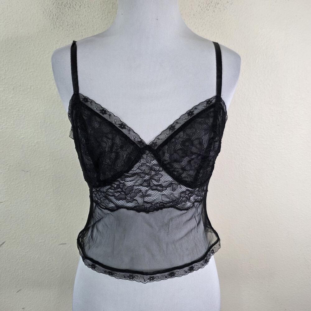 Vintage 2000 Victorias Secret Tank Top Cami Size XS Y2K Lace Sheer Black